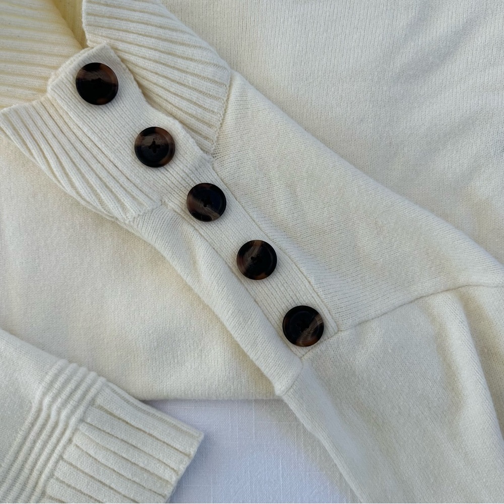 Cream Turtleneck Sweater With Buttons - image 2